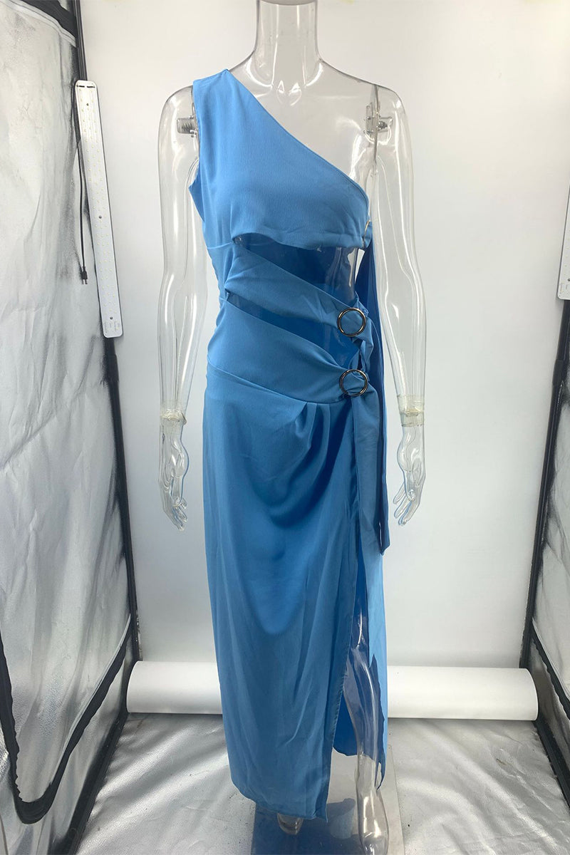 Vestidos sexis irregulares con cuello oblicuo y abertura ahuecada de un solo color