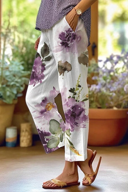 Pantalones casuales de patchwork floral, sueltos, de cintura media, rectos, con estampado completo (6 colores)