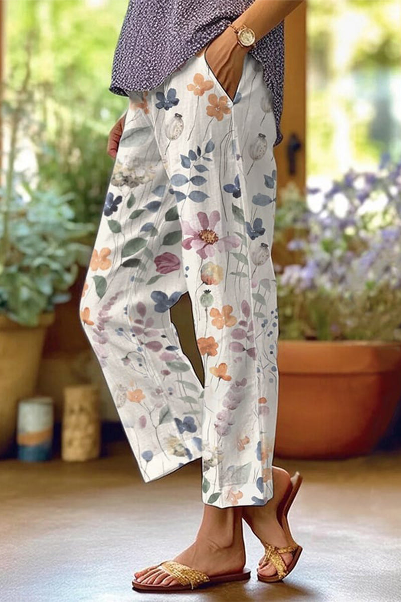 Pantalones casuales de patchwork floral, sueltos, de cintura media, rectos, con estampado completo (6 colores)