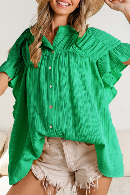 Blusas casuales de cuello mandarín con orillo y pliegues lisos (5 colores)