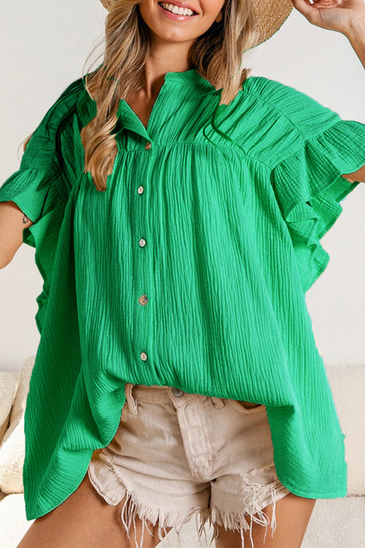 Blusas casuales de cuello mandarín con orillo y pliegues lisos (5 colores)