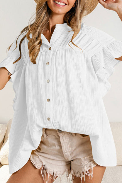 Blusas casuales de cuello mandarín con orillo y pliegues lisos (5 colores)