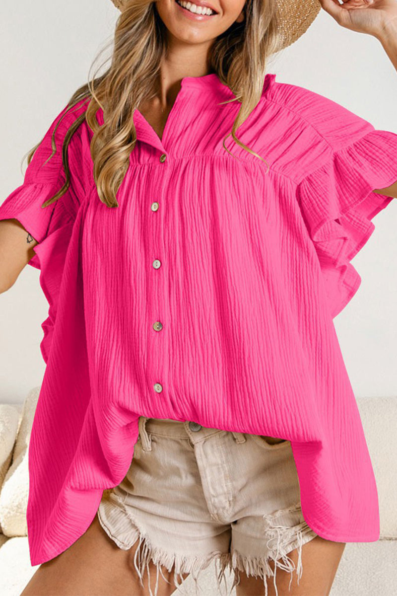 Blusas casuales de cuello mandarín con orillo y pliegues lisos (5 colores)