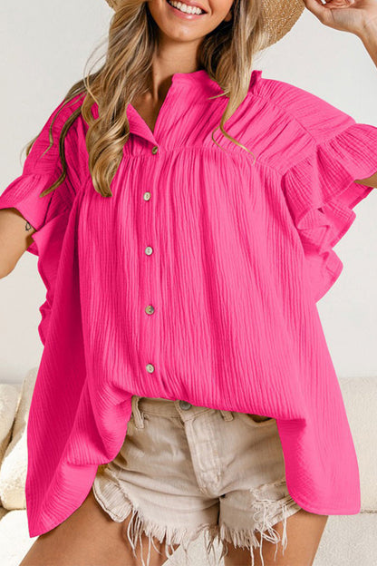 Blusas casuales de cuello mandarín con orillo y pliegues lisos (5 colores)