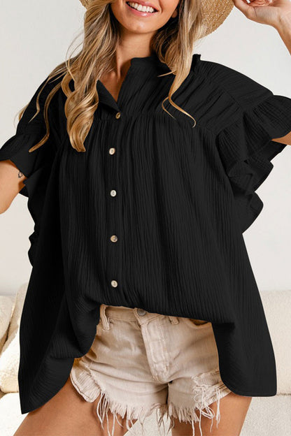 Blusas casuales de cuello mandarín con orillo y pliegues lisos (5 colores)