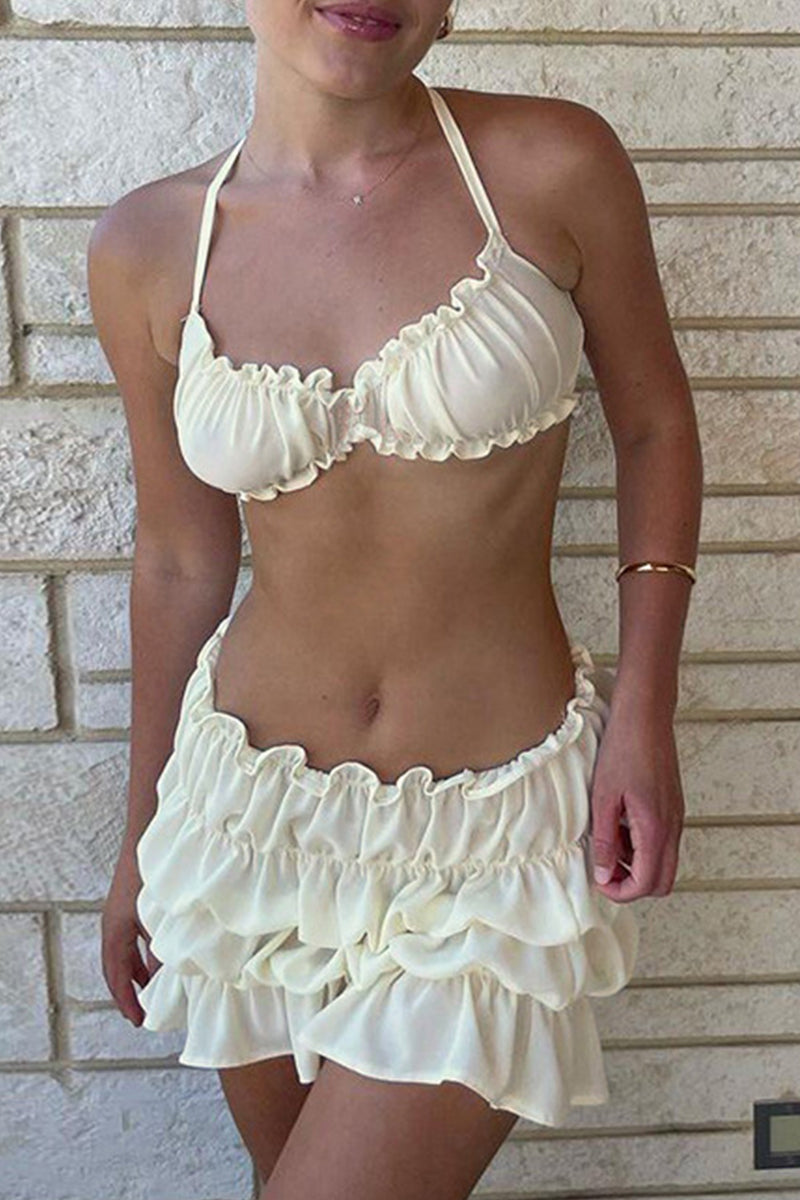 Conjunto de dos piezas sexy, liso, sin espalda, con pliegues y sin mangas (4 colores)