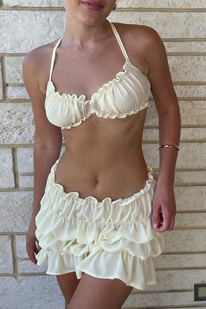 Conjunto de dos piezas sexy, liso, sin espalda, con pliegues y sin mangas (4 colores)
