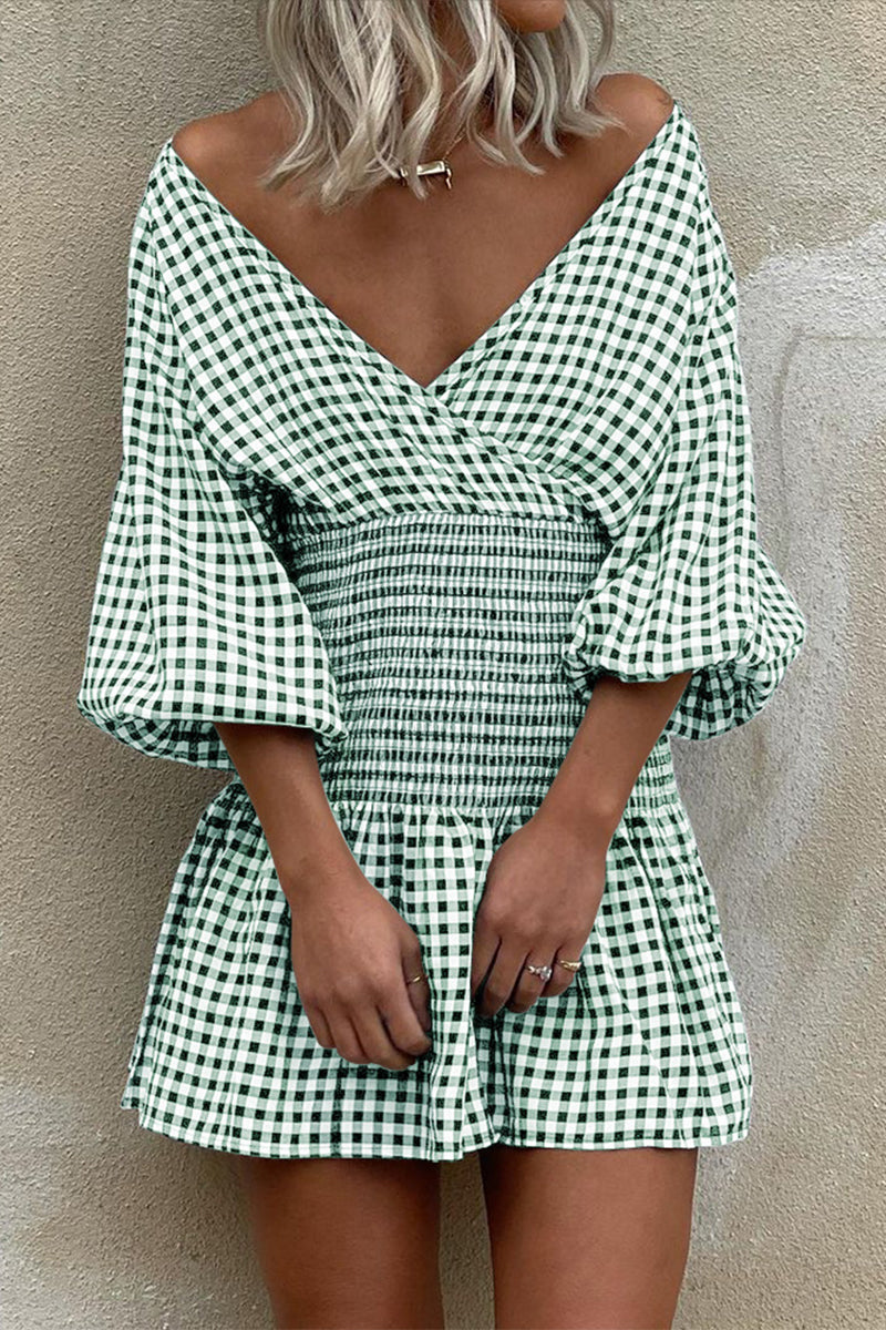 Vestidos casuales con falda a cuadros y escote en V (5 colores)
