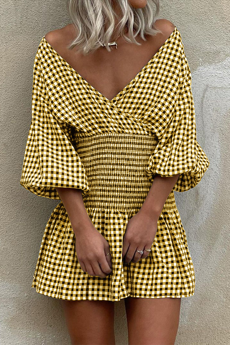 Vestidos casuales con falda a cuadros y escote en V (5 colores)