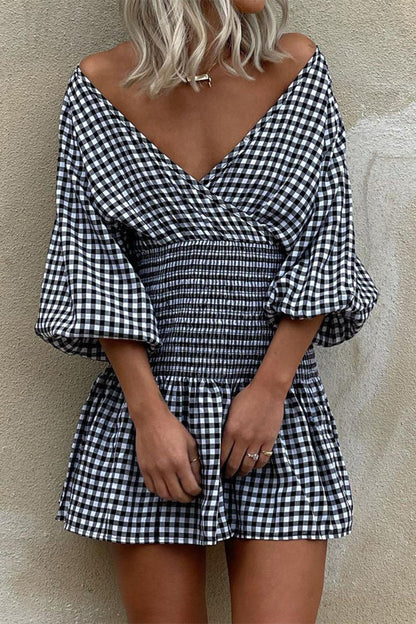 Vestidos casuales con falda a cuadros y escote en V (5 colores)