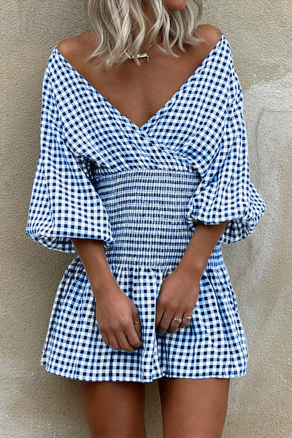 Vestidos casuales con falda a cuadros y escote en V (5 colores)