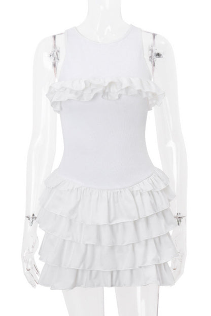 Vestido sexy de fiesta con escote en V, tirantes finos y espalda descubierta, con volantes y falda pastel