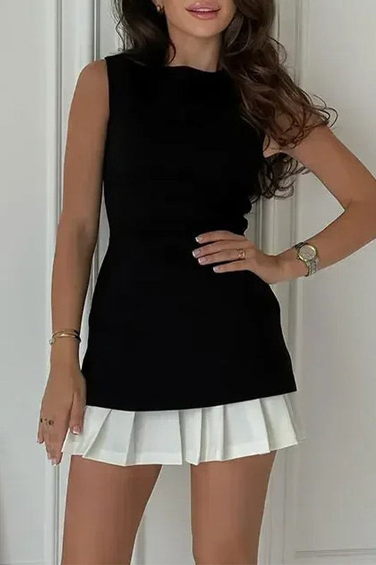 Celebridades Elegante Sólido Plisado Cuello Redondo Sin Mangas Dos Piezas