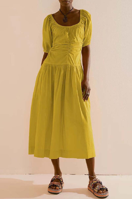 Vestidos casuales sólidos básicos con cuello en U largos