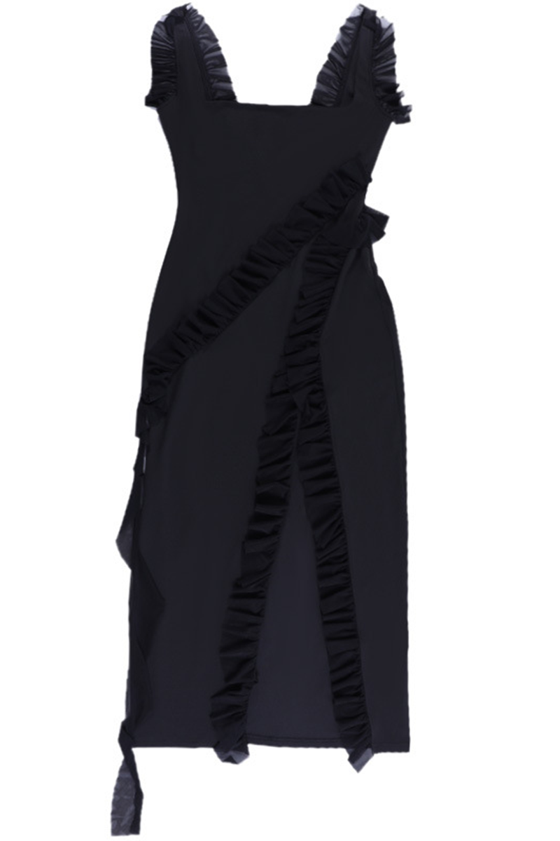 Vestidos largos sexis informales de retazos lisos con espalda descubierta y abertura con tirantes finos (3 colores)