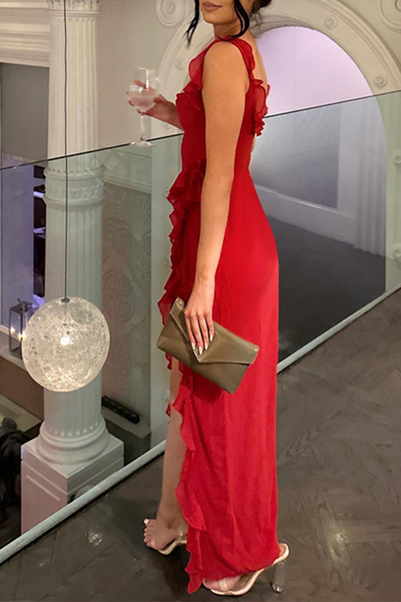 Vestidos largos sexis informales de retazos lisos con espalda descubierta y abertura con tirantes finos (3 colores)