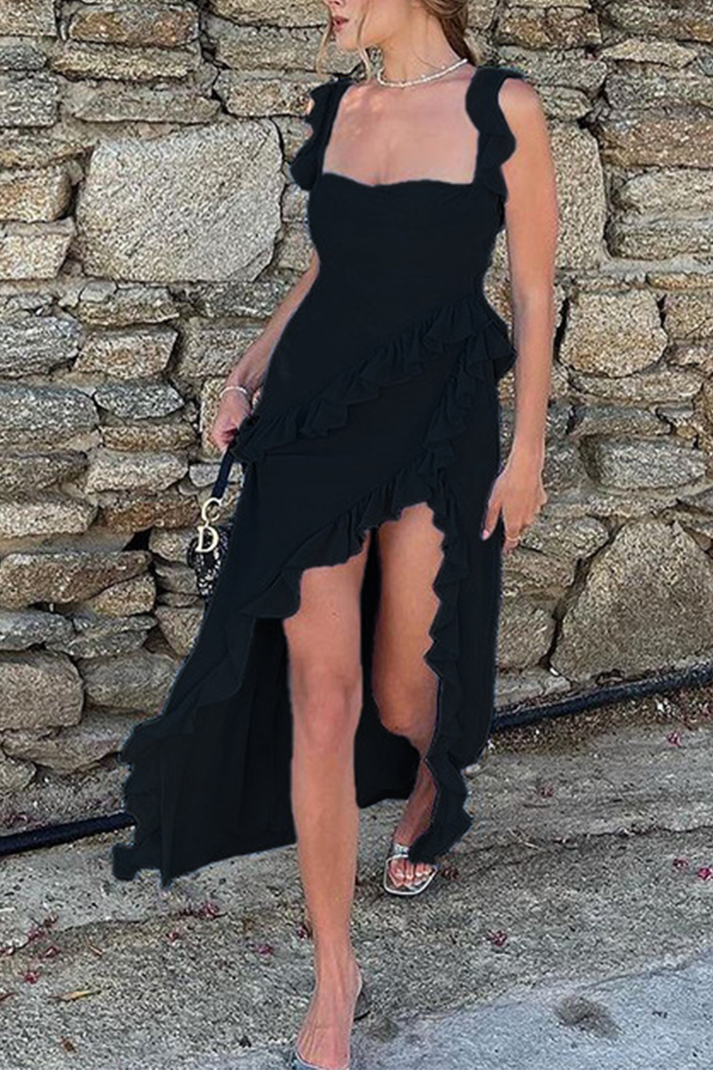 Vestidos largos sexis informales de retazos lisos con espalda descubierta y abertura con tirantes finos (3 colores)