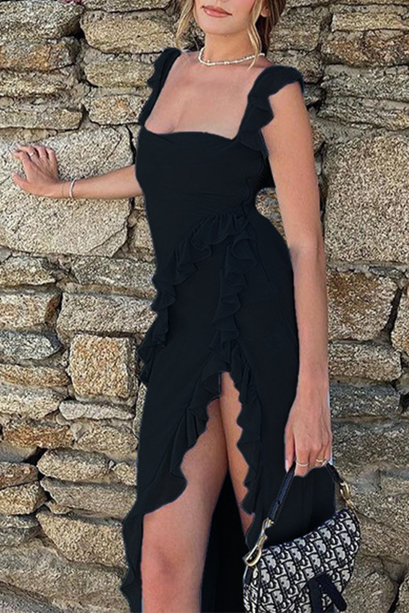 Vestidos largos sexis informales de retazos lisos con espalda descubierta y abertura con tirantes finos (3 colores)