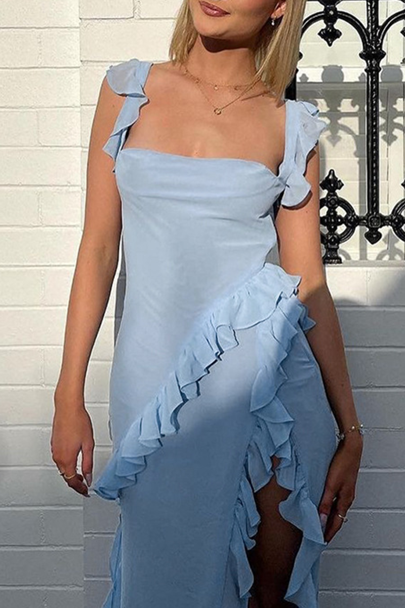 Vestidos largos sexis informales de retazos lisos con espalda descubierta y abertura con tirantes finos (3 colores)