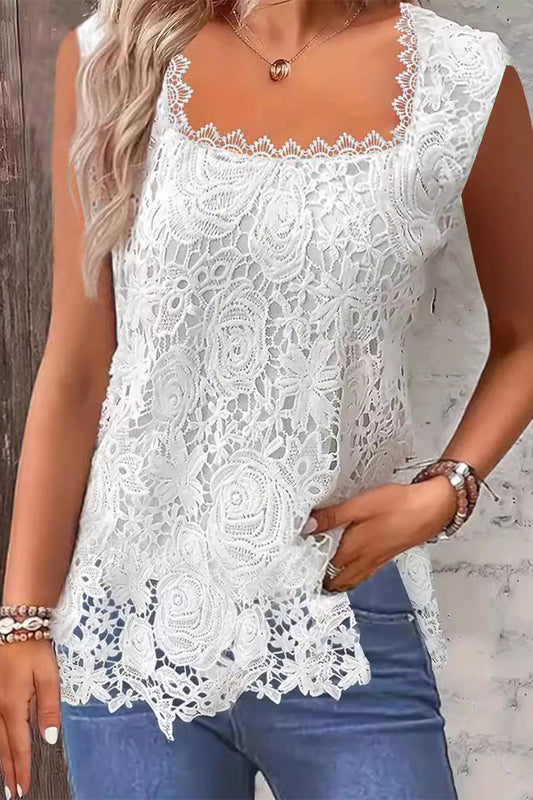 Tops sexys de encaje liso con cuello cuadrado (5 colores)