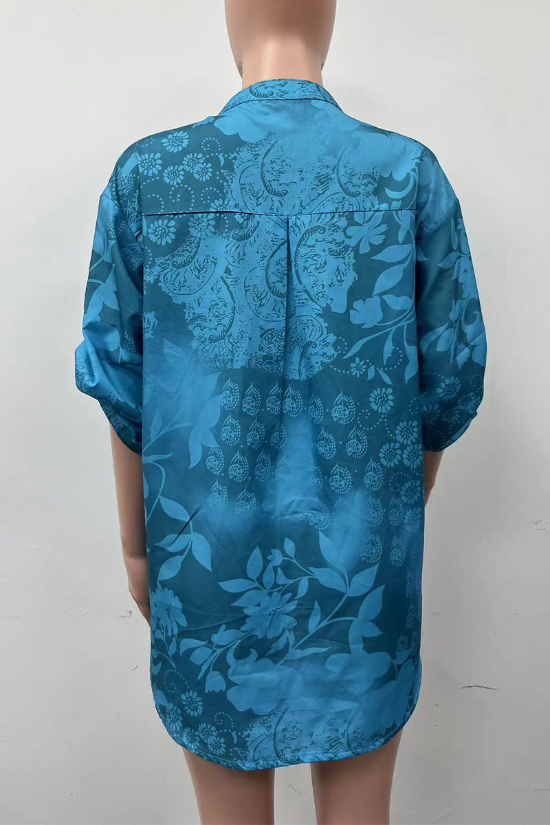 Blusas de cuello mandarín con bolsillos florales en contraste (10 colores)