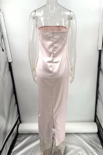 Vestidos casuales con estampado de flores, aberturas, cremallera, sin tirantes, falda de un solo paso