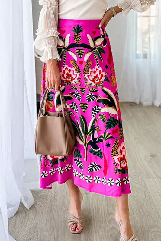 Parte inferior vintage elegante con estampado floral, cintura alta, tipo A