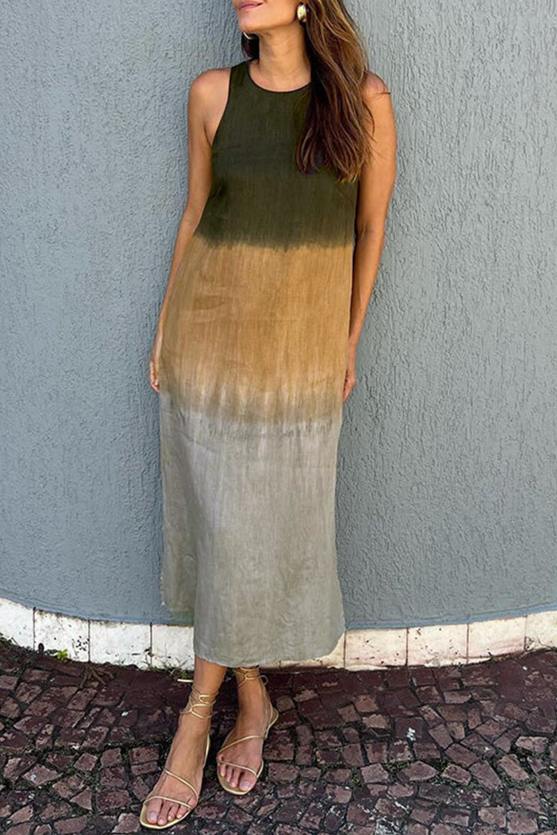 Vestidos largos casuales con abertura en el escote redondo y degradado (8 colores)