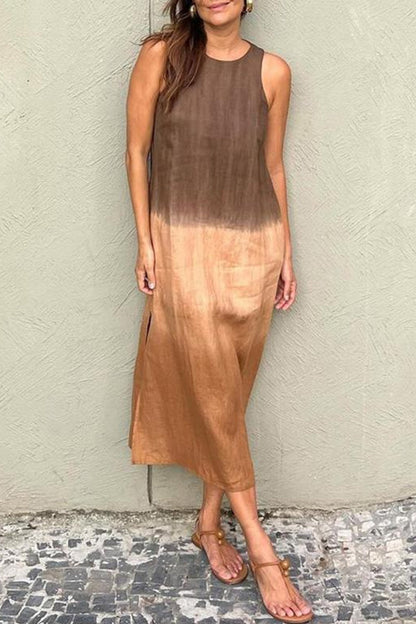 Vestidos largos casuales con abertura en el escote redondo y degradado (8 colores)