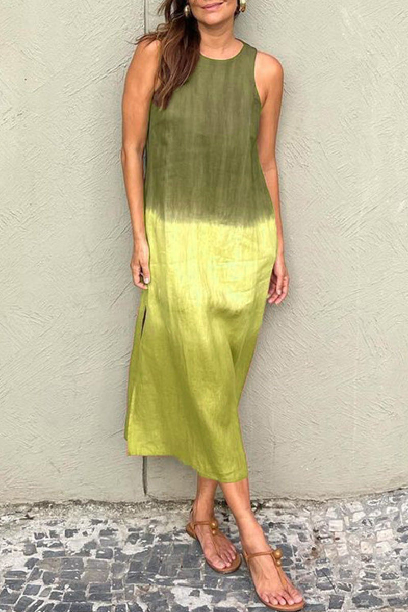 Vestidos largos casuales con abertura en el escote redondo y degradado (8 colores)