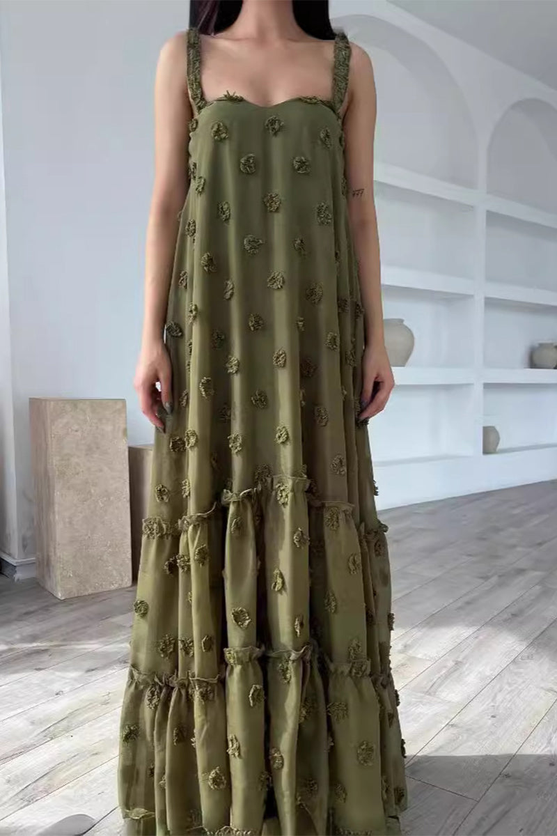 Elegante vestido de tirantes con cuello cuadrado y flores lisas (4 colores)