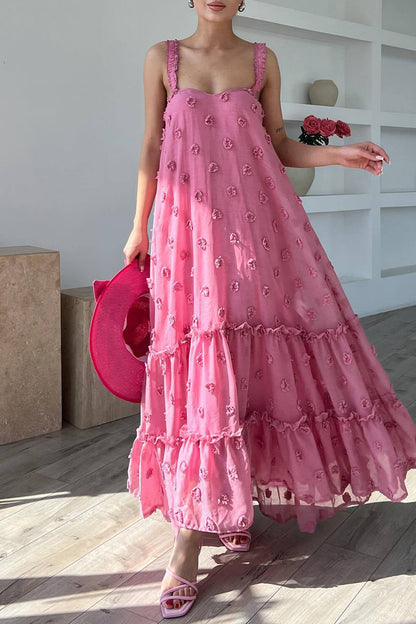 Elegante vestido de tirantes con cuello cuadrado y flores lisas (4 colores)