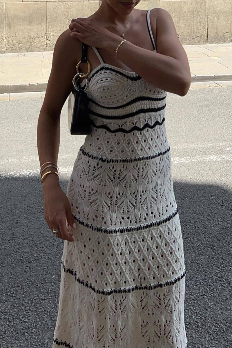 Vestido sexy de una sola pieza con escote en V y tejido en contraste, con aberturas y falda de un solo paso