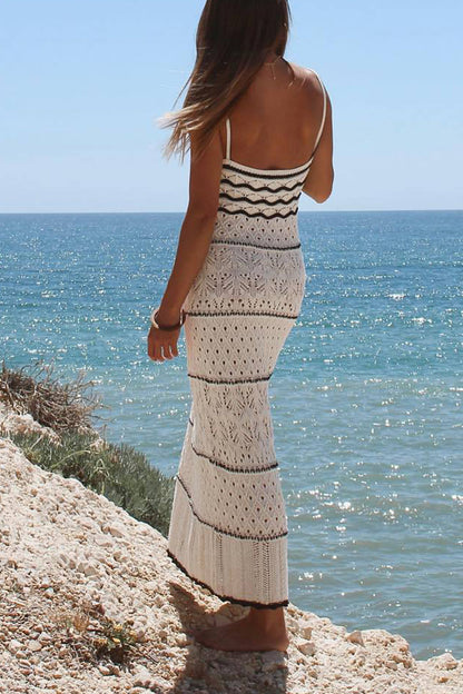 Vestido sexy de una sola pieza con escote en V y tejido en contraste, con aberturas y falda de un solo paso