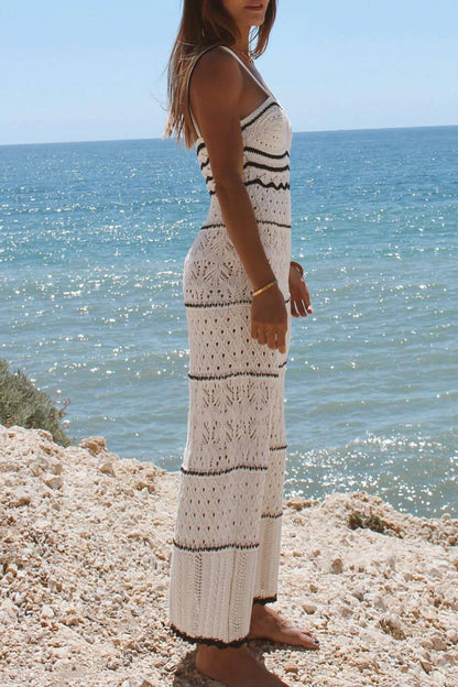 Vestido sexy de una sola pieza con escote en V y tejido en contraste, con aberturas y falda de un solo paso