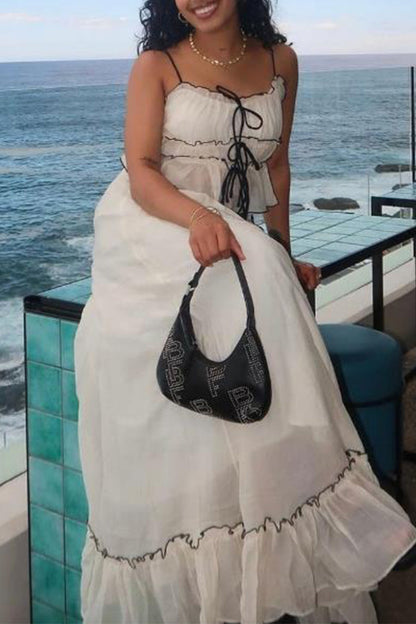 Conjunto de dos piezas sin mangas, elegante y dulce, con escote en U y lazo, color liso