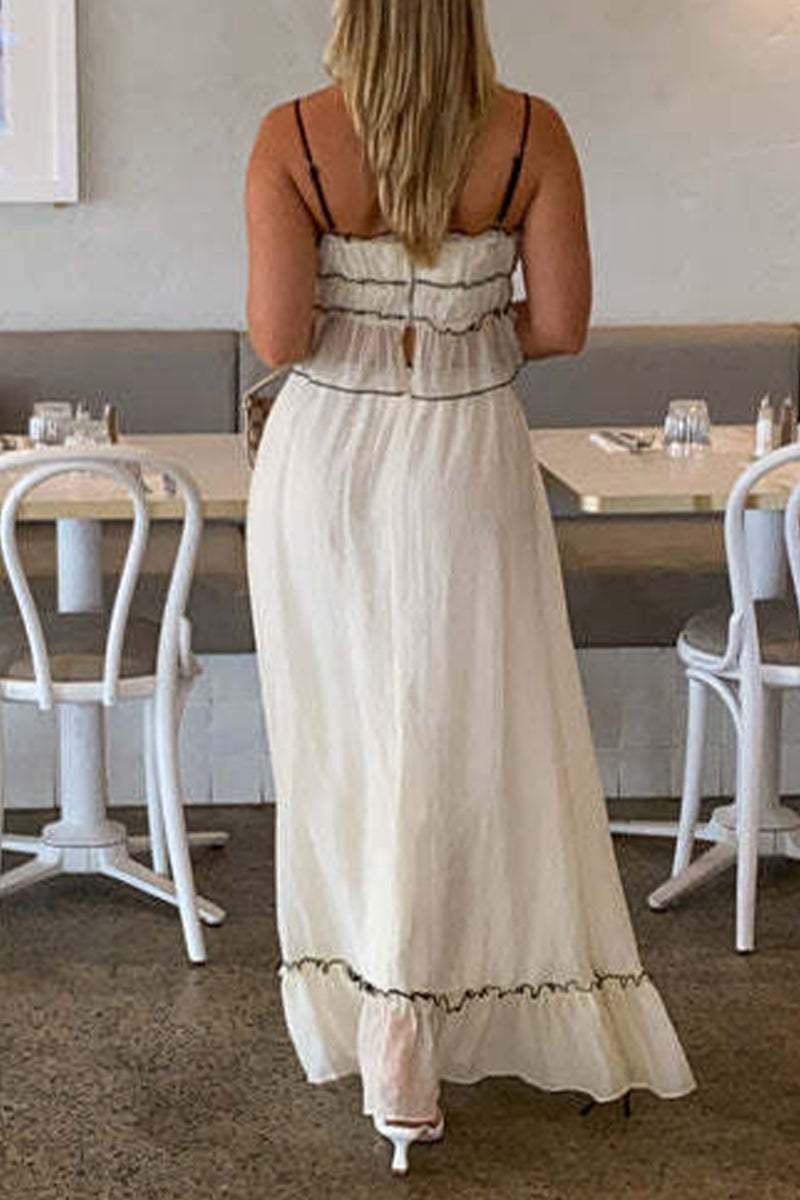 Conjunto de dos piezas sin mangas, elegante y dulce, con escote en U y lazo, color liso
