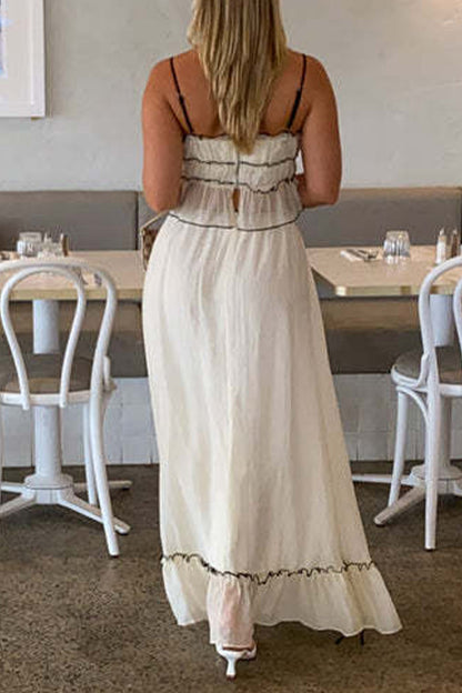 Conjunto de dos piezas sin mangas, elegante y dulce, con escote en U y lazo, color liso
