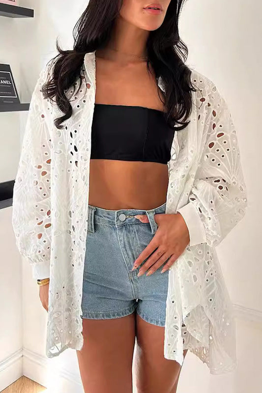 Tops casuales de cuello vuelto con aberturas lisas