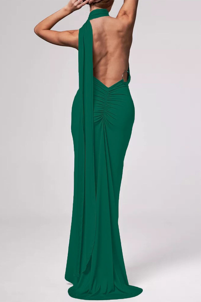 Vestidos irregulares sexis con cuello de bufanda, espalda descubierta y pliegues (4 colores)