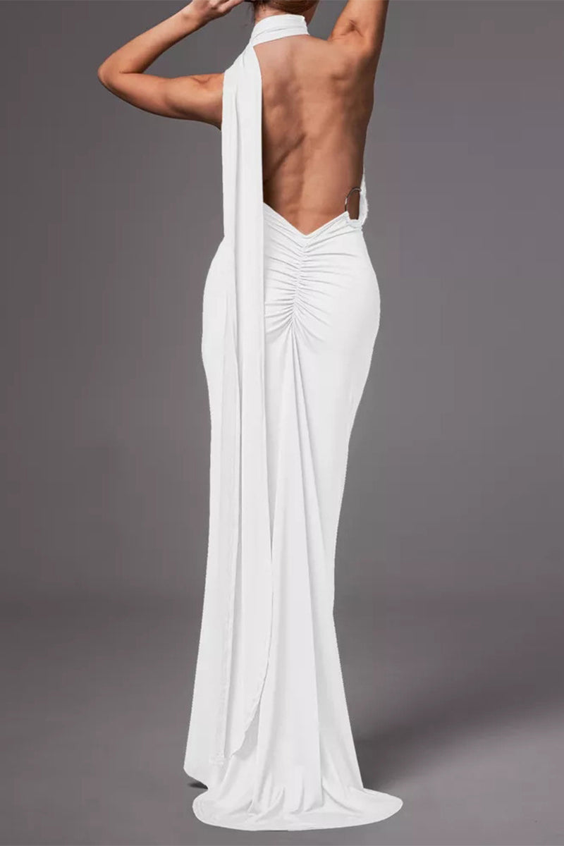 Vestidos irregulares sexis con cuello de bufanda, espalda descubierta y pliegues (4 colores)
