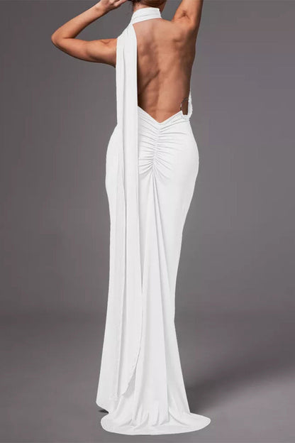 Vestidos irregulares sexis con cuello de bufanda, espalda descubierta y pliegues (4 colores)