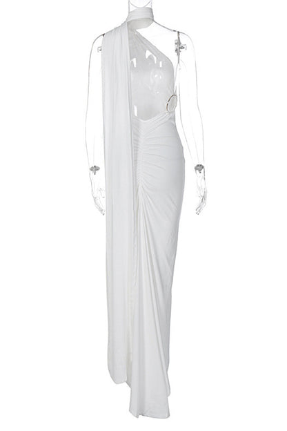 Vestidos irregulares sexis con cuello de bufanda, espalda descubierta y pliegues (4 colores)