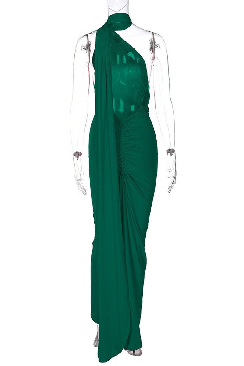 Vestidos irregulares sexis con cuello de bufanda, espalda descubierta y pliegues (4 colores)