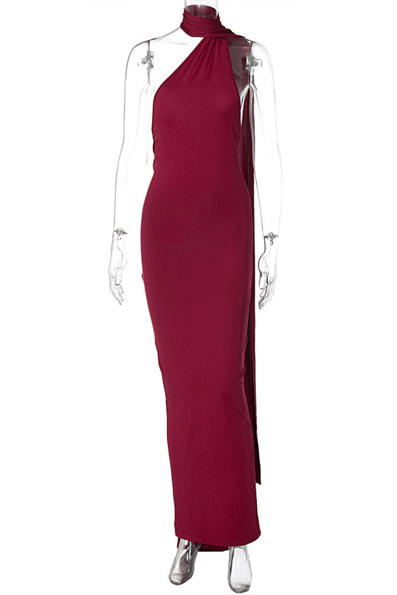 Vestidos irregulares sexis con cuello de bufanda, espalda descubierta y pliegues (4 colores)