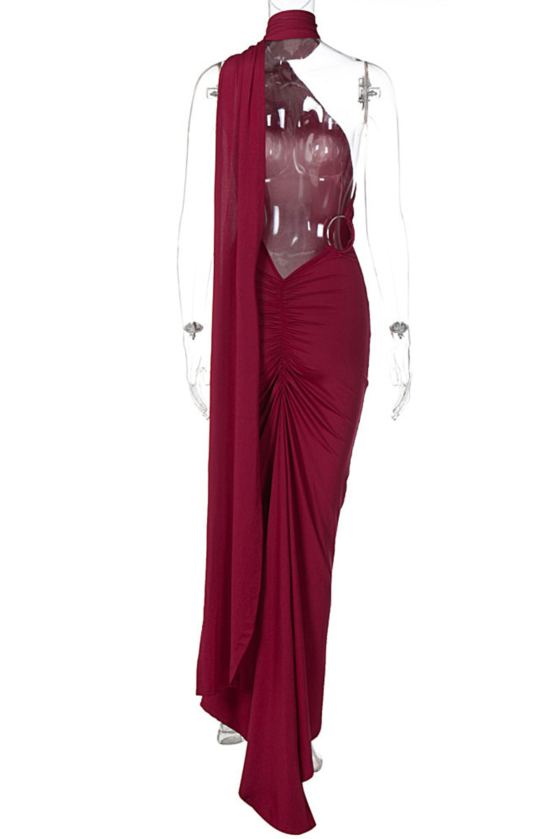 Vestidos irregulares sexis con cuello de bufanda, espalda descubierta y pliegues (4 colores)