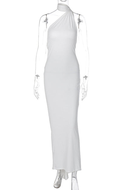 Vestidos irregulares sexis con cuello de bufanda, espalda descubierta y pliegues (4 colores)