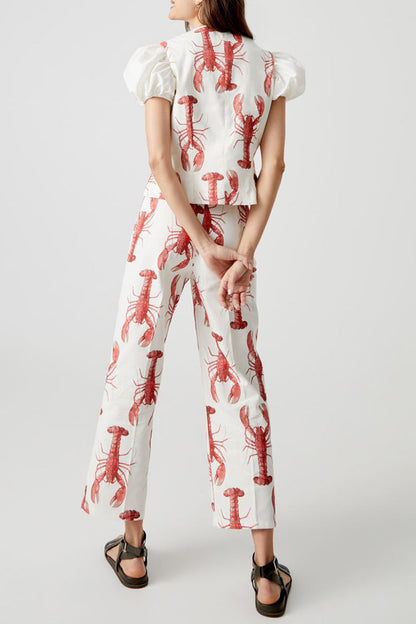 Conjunto de dos piezas con estampado animal, cuello en V, manga corta y lazo