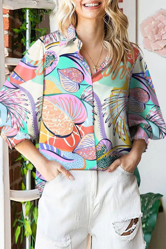 Blusas casuales con cuello vuelto y estampado floral (4 colores)