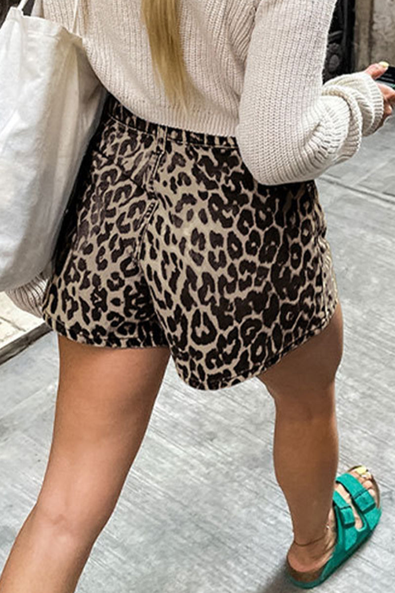 Pantalones casuales holgados con estampado de leopardo y bolsillos tipo A con estampado completo